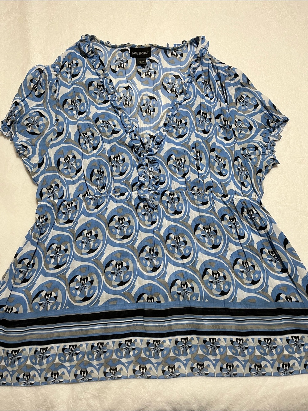 Lane Bryant Light Blue Geometric V-Neck Tunic